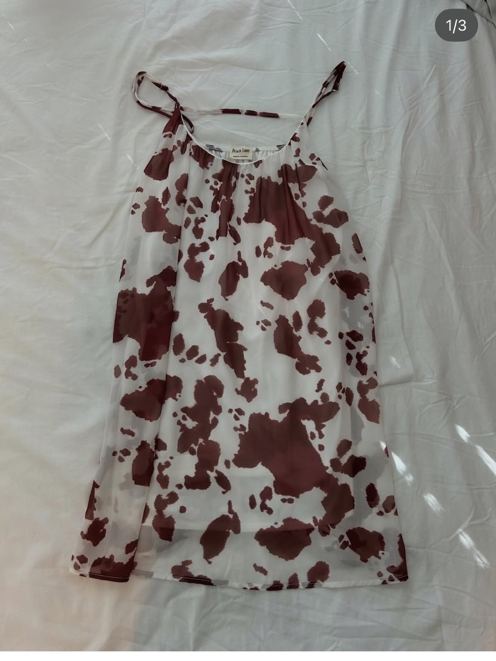 Pink Moon Cow Print Slip Dress - White & Brown